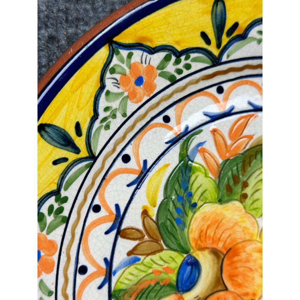 Vintage 1999 Polido & Filho Portugal terracotta plate floral hand painted rustic - Picture 3 of 9